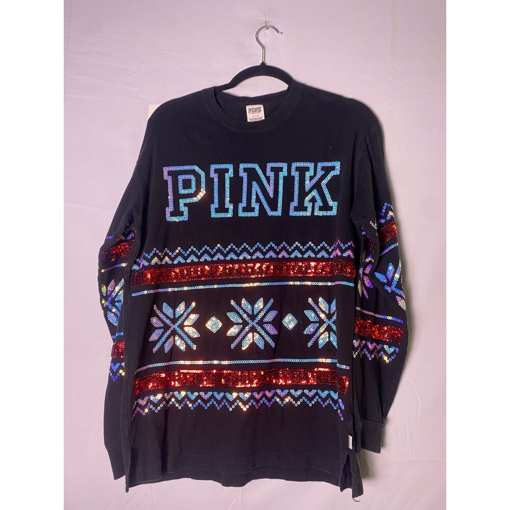 Retro PINK Victoria’s Secret Sequins Snowflake Long Sleeve Shirt Women's Small